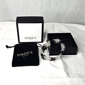 Gnoce Crystal Bracelet Black Clear Silver Rhinestone Bars Size 7.25"